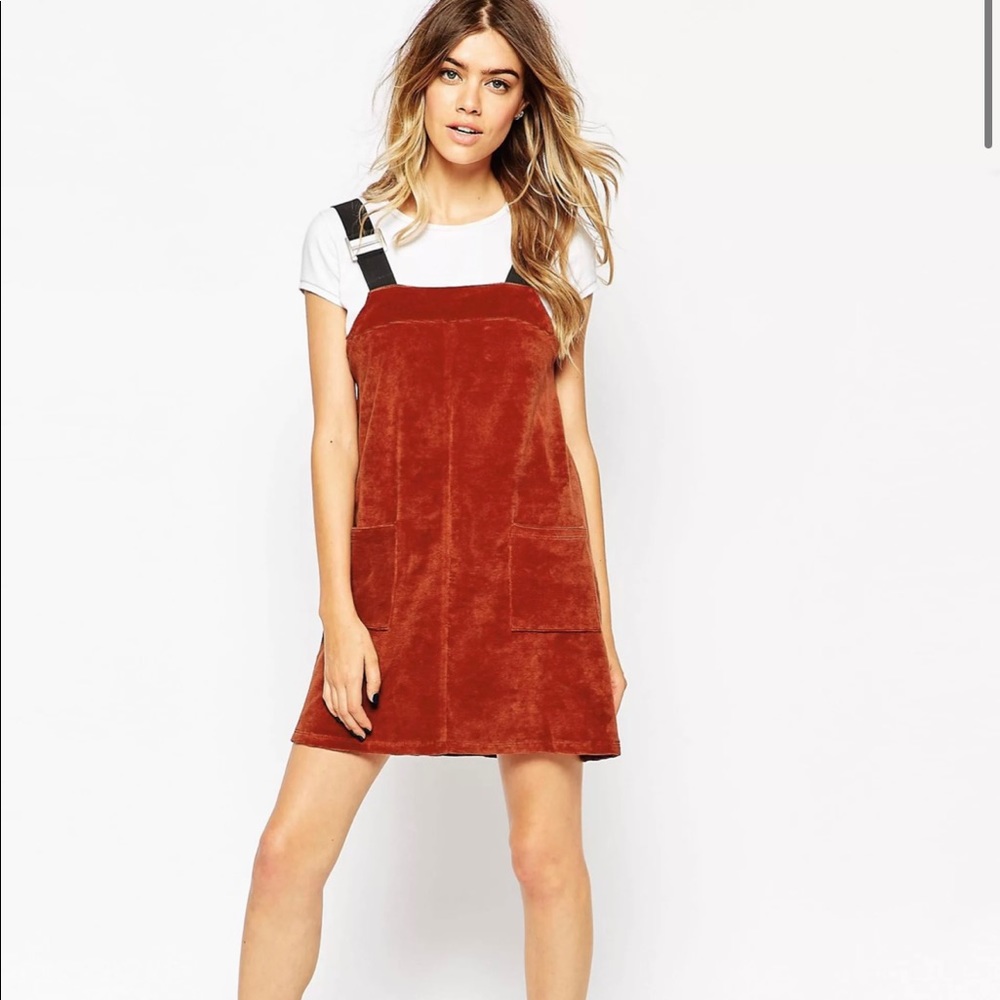 ASOS Cord Pinafore Dress with Patch Pockets - Orange/US 4